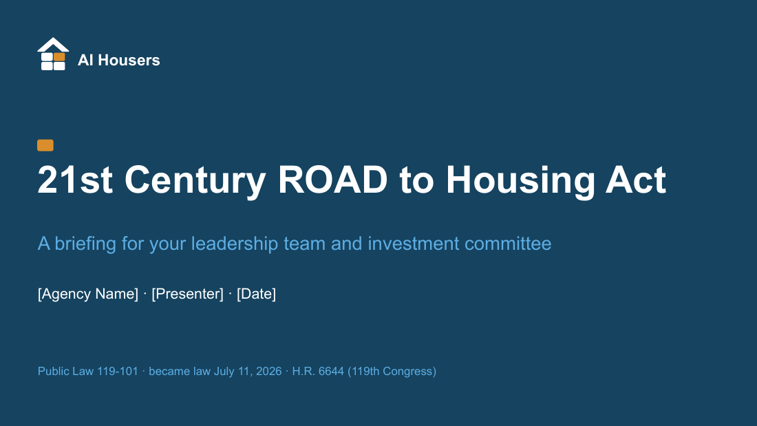 Title slide of the Developers & Owners board deck