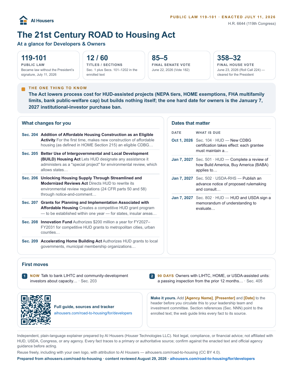 Front of the Developers & Owners at-a-glance flyer