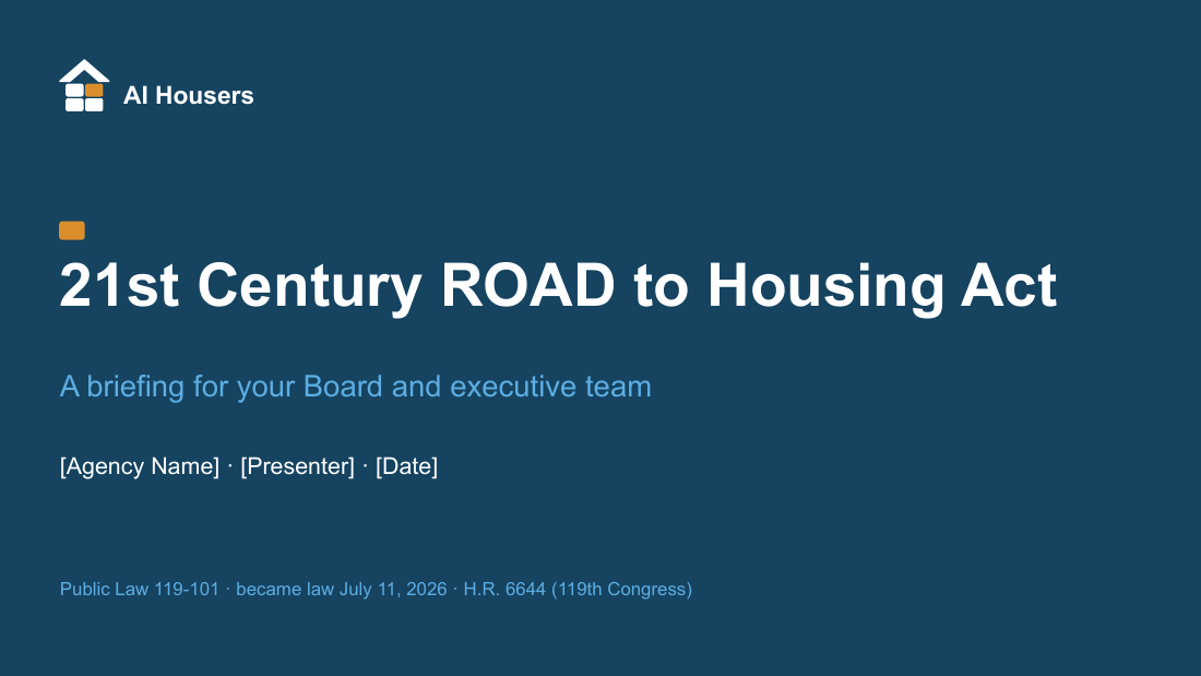 Title slide of the State & Local Housing Finance Agencies board deck